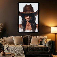 Cowgirl Canvas Art Western Style Dark Brown Hair Extra Large Living Room Decor