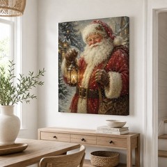 Vintage Santa Claus Canvas Wall Art Christmas Holiday Decor Rustic Santa Print