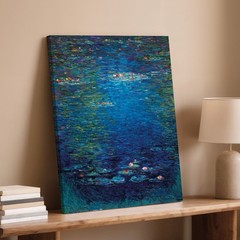 Impressionist Style Canvas Wall Art Blue Water Lilies Pond Landscape Painting