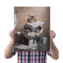 1PC Cat Reading Newspaper in Bathroom Decorative Painting Cool Cat Art Prints