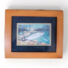 Roberta Baer Rainbows in Fall Trout Print Signed Mat Framed Fly Fish Cabin Art