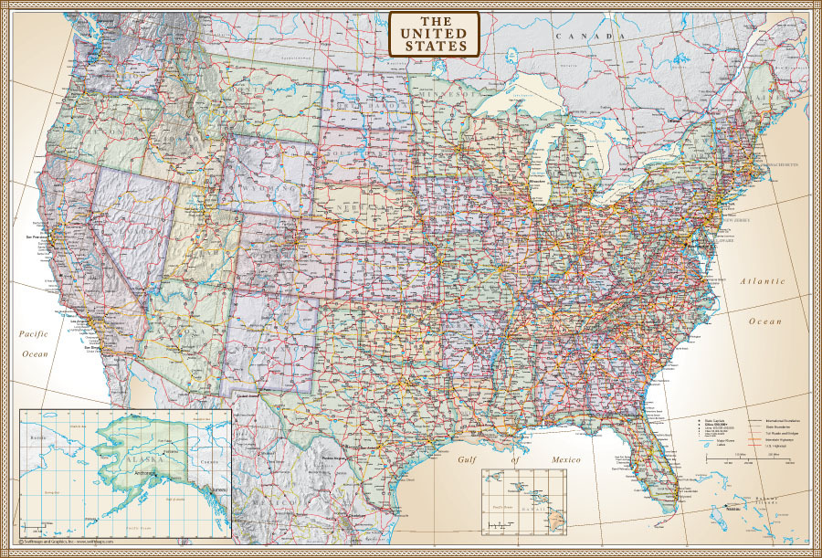 Swiftmaps United States Map US, USA Wall Map Poster Mural «Executive Edition»