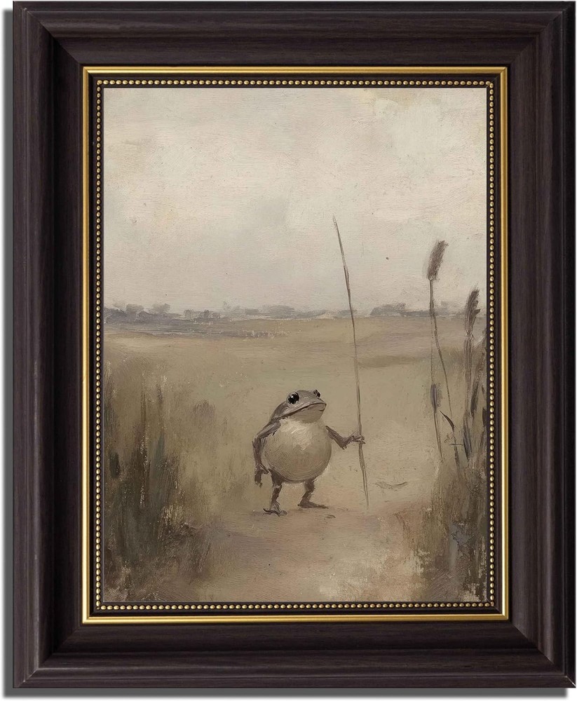 Dark Brown Framed Frog Wall Art Vintage Country Toad Canvas Prints Decor Art