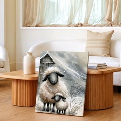 Wall Art Winter Sheep Lamb Canvas Print Rustic Farmhouse Animal Painting Decor