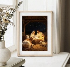 Nativity Scene CANVAS Wall Art,Baby Jesus in The Manger POSTER, Christmas Decor