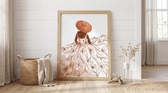 Terracotta Floral Dress Watercolor Poster Woman Straw Hat Wall Art Boho Print