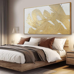 White and Gold Wall Painting Neutral Wall Decor Modern Abstract Wall Art Minimal