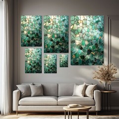 Emerald Green Mosaic Abstract Painting Print on Framed Canvas Wall Art Geometric