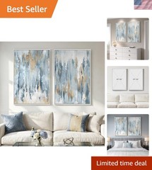 Contemporary Blue Flow & Gold Canvas Prints – 2 Piece Framed Wall Art 24×36 in