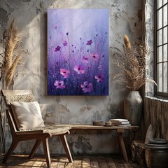 Purple Pink Wildflowers Canvas Wall Art Floral Painting Modern Nature Home Decor