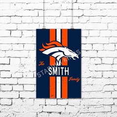 Personalized Denver Broncos Family Name Football Poster Art Print- 11×17 inches