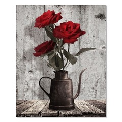 Red Rose Canvas Wall Art: Rustic Black White Flower Framed Bedroom Decor – Vi…