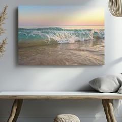 Sunrise Ocean Wave Crashing on Sandy Beach Canvas Wall Art Print Decor