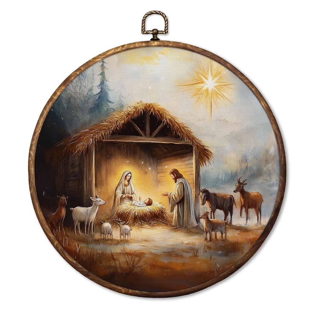 Christian Christmas Nativity Round Wall Art Decor, Jesus Birth Christmas Reli…