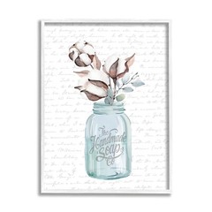 Stupell Industries Handmade Soap Jar Cotton Flower Bathroom Painting 24×30 Grey