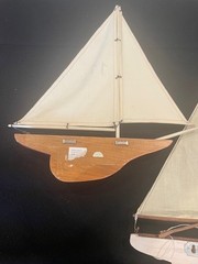 2 Wood + Canvas Sailboat Wall Art 16X20″ Red White stripes + White «Really Nice»