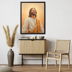 Joyful Laughing Jesus Portrait Art, Smiling Christ Impressionist Painting