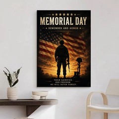Memorial Day Canvas Art American Flag Soldier Patriotic Wall Decor Military Gift