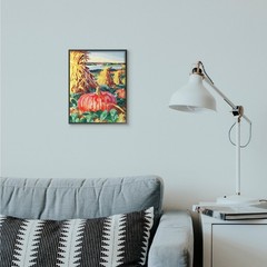 Industries Pumpkin Patch Fall Autumn Landscape Design Graphic Art Black Framed