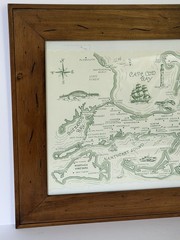 VTG 1962 Cape Cod Map FRAMED Royal Coatesville Coastal Paper Placemat Wall Art