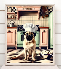 Pug Chef Kitchen Art Print – Cute Retro Wall Decor for Dog Lovers