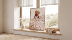 Terracotta Floral Dress Watercolor Poster Woman Straw Hat Wall Art Boho Print