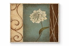 Teal Blue Tan Decorated Picture Of Flower Framed Artwork – Wall 13x13x2