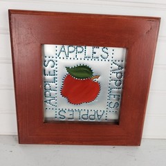 Framed Apple Wall Art Print Granny Smith Apples Painted Metal Tile in Wood Frame