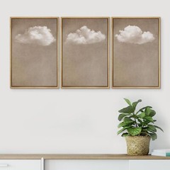 Wall26 White Cloud Wall Art Minimal Abstract Modern Framed Canvas Print Set of 3