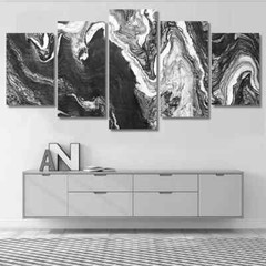 Abstract Black And White Marble Layers 5 Piece Panel Canvas Wall Art Photo Decor