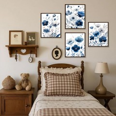MKYFHSVGD Navy Blue and White Floral Wall Art Posters Set of 10×8, pattern-4