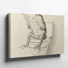 Canvas Wall Art a Detailed Black and White Sketch of a Frog Sitting on a