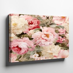 Pink and Cream Peony Floral Canvas Wall Art Decorative Garden Flowers Print