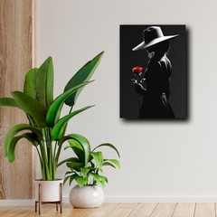 Red Rose & Silhouette Woman – Black and White Canvas | Gothic Wall Art