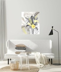 16 x 20 Luna Yellow and Gray Floral Wall Art Canvas Print