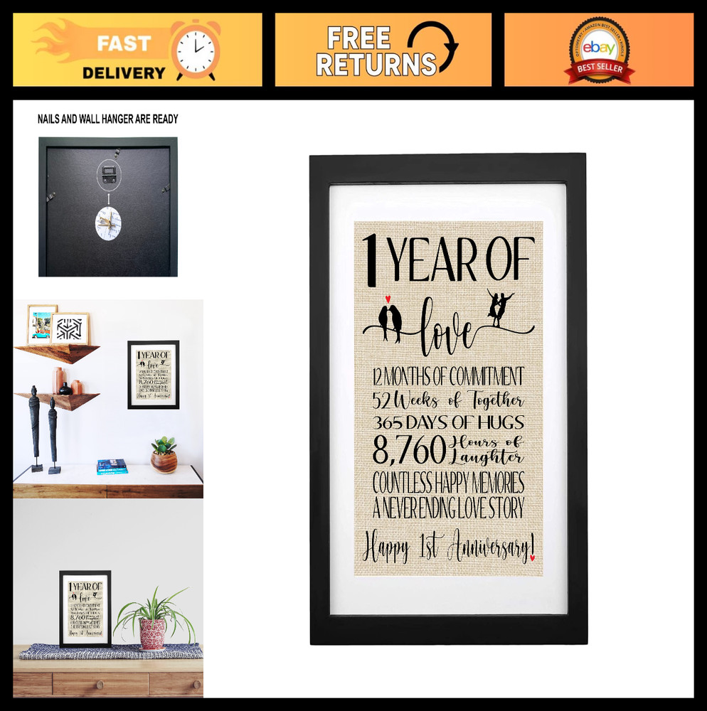 1st Anniversary Burlap Print – Unique Gifts for Couples, 1 Year as Husband & Wif