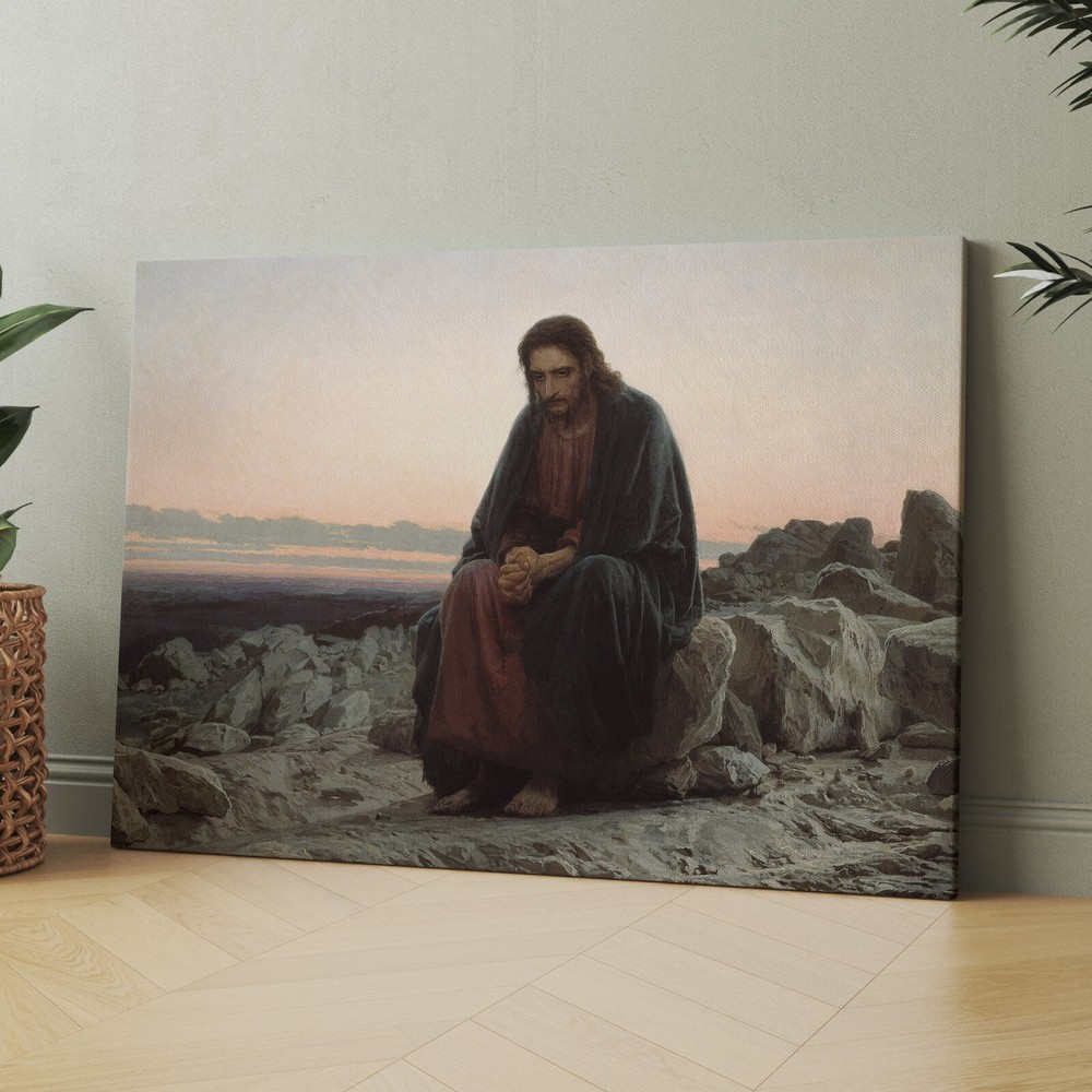 Jesus Christ In The Wilderness Kramskoy Christian Bible Canvas Wall Art Print