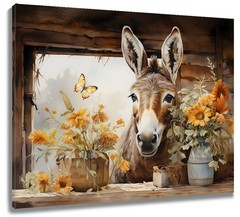 Funny Donkey Wall Art for Living Room, Farmhouse Western Animal With Sunflowe…