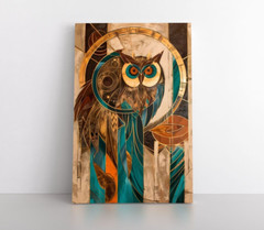 Owl Wall Art Print on Canvas Vintage Art Deco Style Animals Wildlife Birds Decor