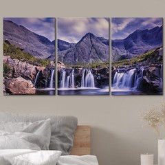 Wall26 Landscape Canvas Wall Art Set of 3 – Waterfall in The Rocky Mountain