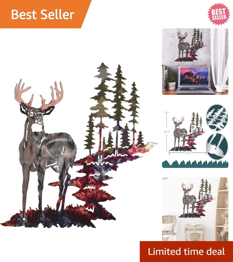 Rustic Deer and Tree Metal Wall Art, 11.8×7.9 Inch, Versatile Home Decor