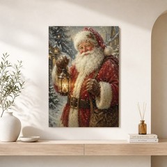 Vintage Santa Claus Canvas Wall Art Christmas Holiday Decor Rustic Santa Print
