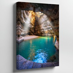 Stunning Underground Cave Scene Featuring A Tranquil, Crystal-clear Wall Art