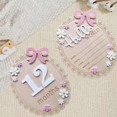 Pink White 5.9in Wooden Baby Name Announcement Hello World Newborn Sign
