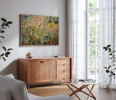 Gustav Klimt Flower Garden Poster | Pink Green Landscape Wall Art
