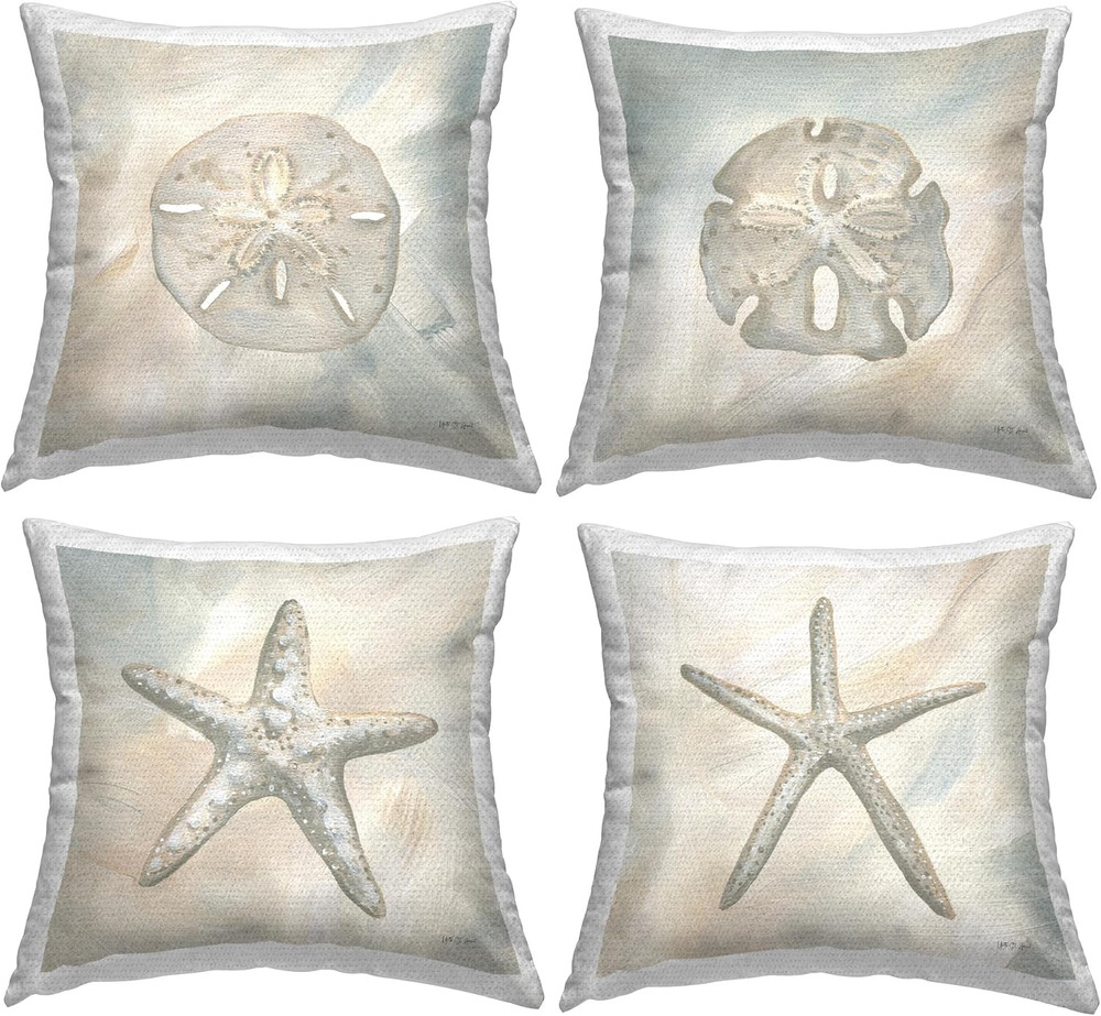 Coastal Charm Set of 4 Starfish & Sand Dollar Outdoor Pillows by Yvette St. Aman