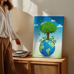Wall Art Vibrant, Stylized Illustration Of A Lush Green Tree With Canvas Print