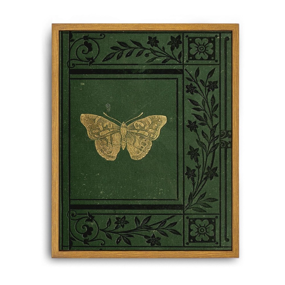 Framed Canvas Wall Art Emerald Green Butterfly Book Cover Home Decor 8x10in