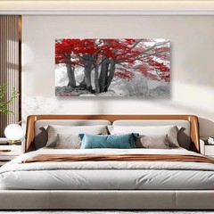 Red Tree of Life Canvas Wall Art Bedroom Wall Decor Living Room,Forest Wall A…