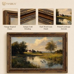 Framed Vintage Landscape Wall Art, 12×16 Inch Countryside Lake Decorative Pri…